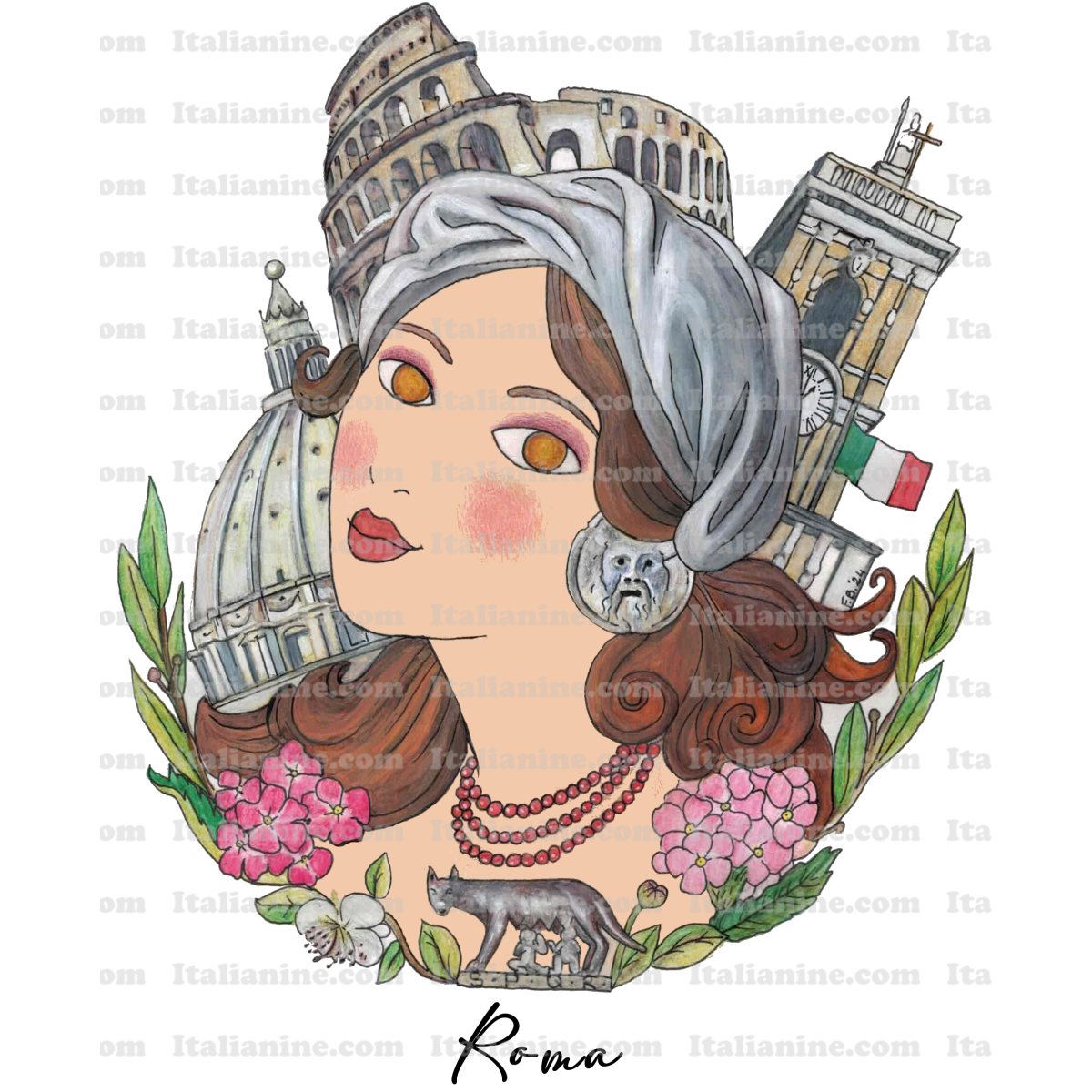 Maglietta Roma - illustrazione originale Italianine