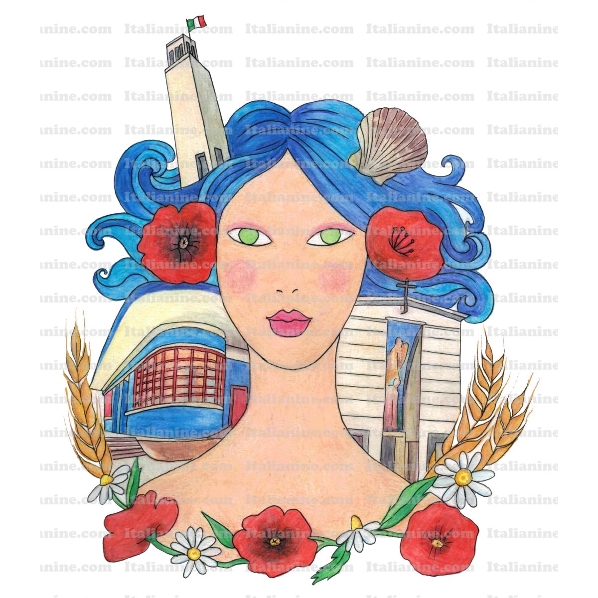 Maglietta Sabaudia - illustrazione originale Italianine
