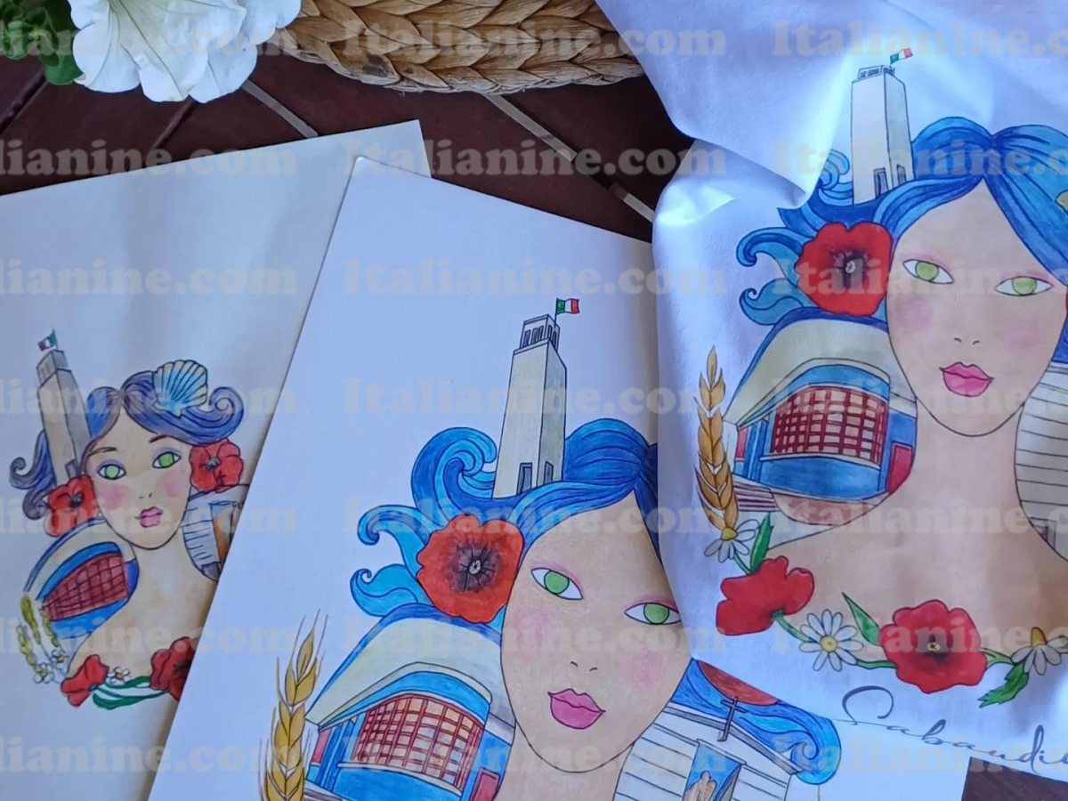I disegni originali delle italianine accanto alla maglietta stampata